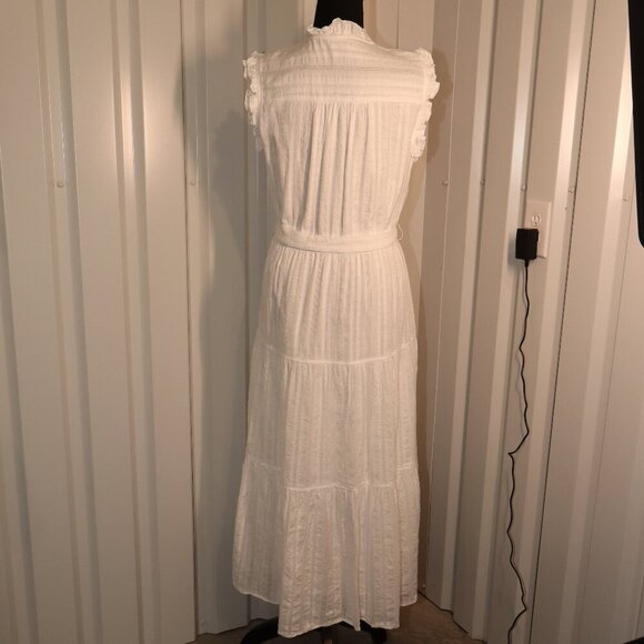Finley Womens Kat White Cotton Ruffle Tiered Sleeveless Midi Dress Size Med EUC - Picture 2 of 6